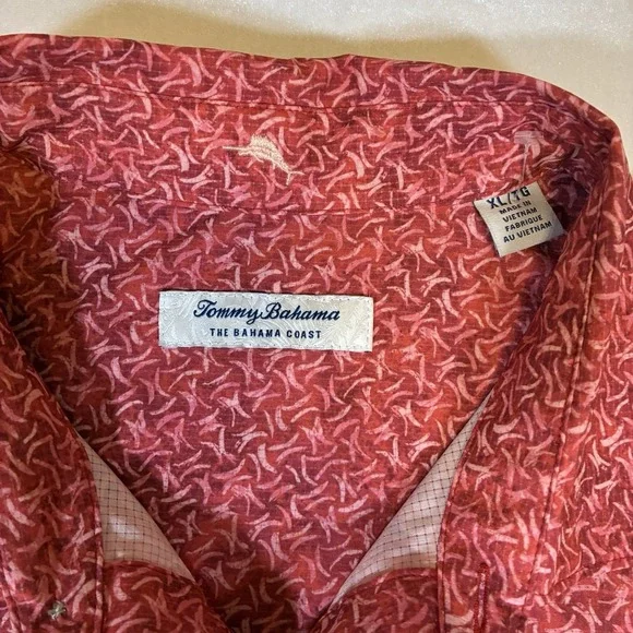 Tommy Bahama Island Zone Hawaiian Shirt Mens X Large Red Stretch Button Up - Picture 2 of 7